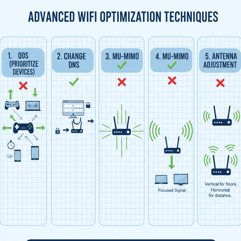 Advanced WiFi optimization techniques including QoS and beamforming