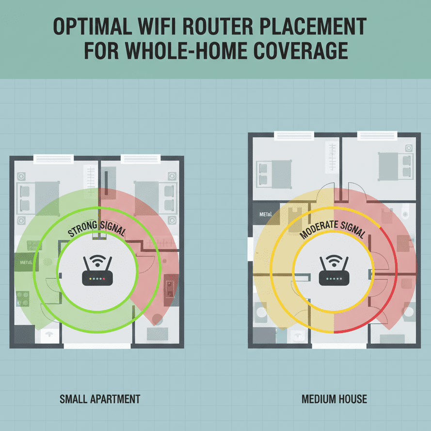 Optimal router placement diagram to improve WiFi speed at home